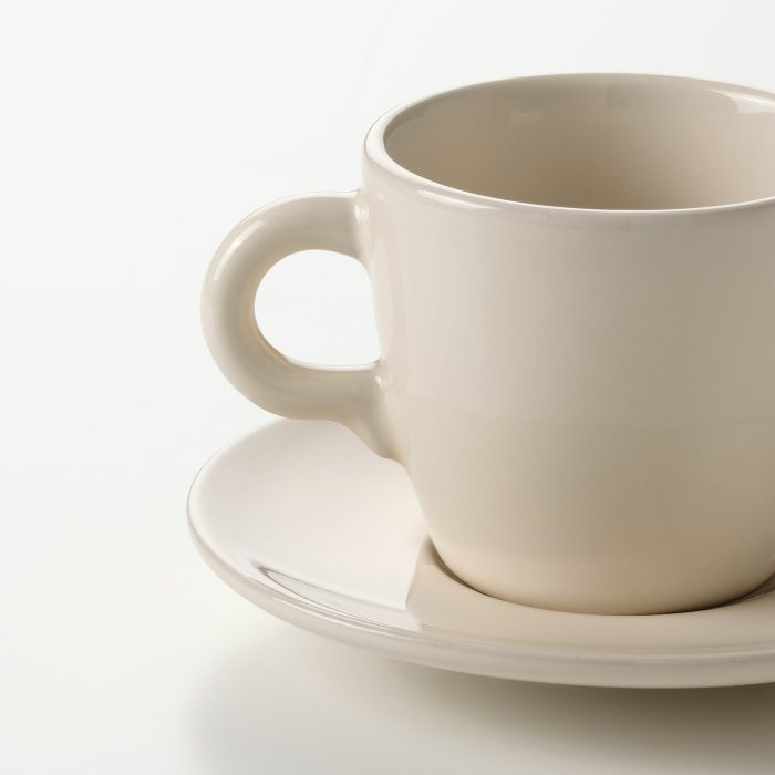 faergklar cup with saucer glossy beige 1010295 pe828020 s5 - ست فنجان با نعلبکی ایکیا مدل FÄRGKLAR کد 004.836.30