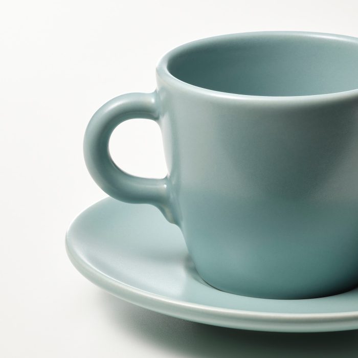 faergklar cup with saucer matt light turquoise 0960121 pe806441 s5 - ست فنجان با نعلبکی ایکیا مدل FÄRGKLAR کد 504.818.22